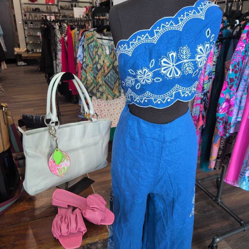 Farm Rio One-Shoulder Embroidered Jumpsuit