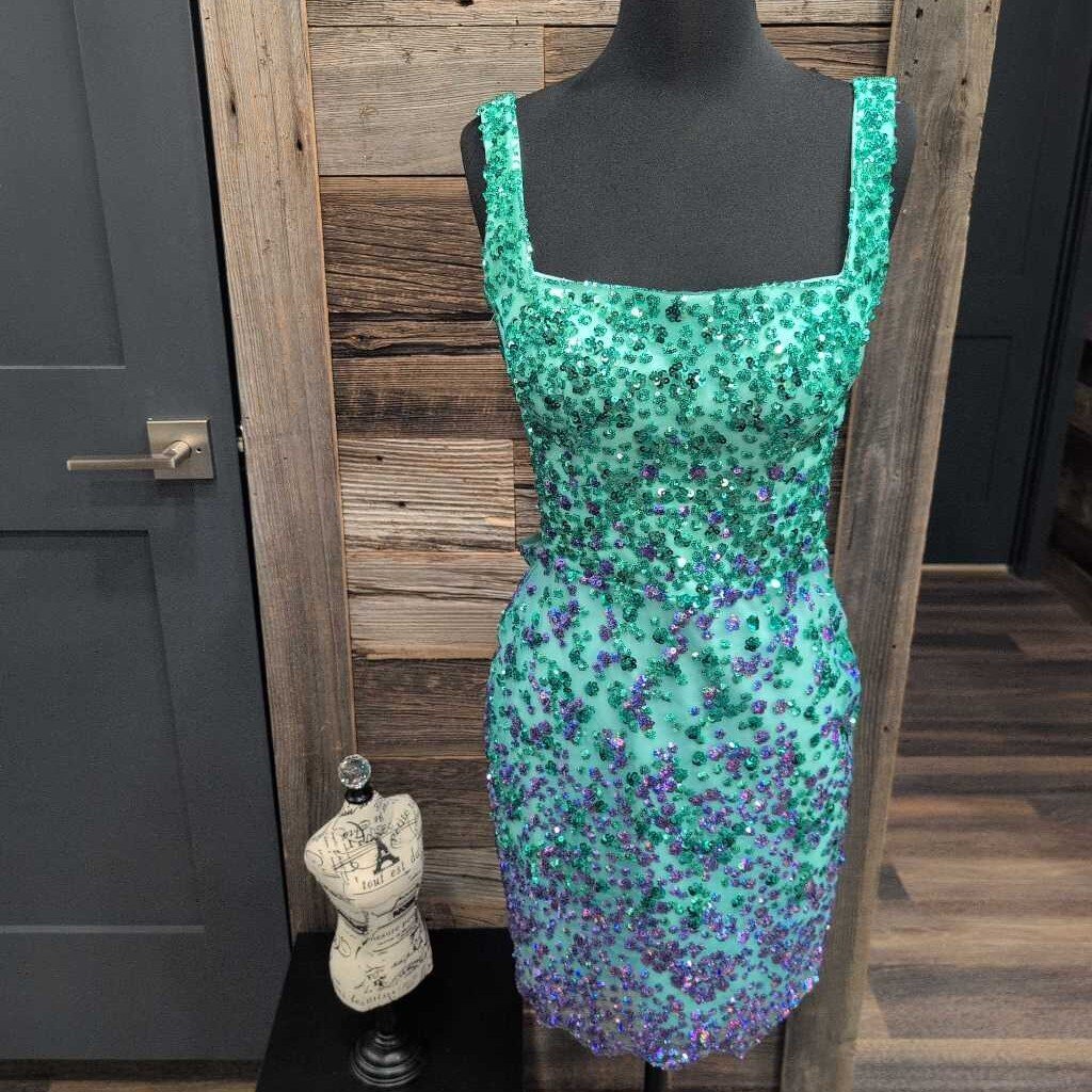 Most - SL Square Neck Fitted Sequin Dress