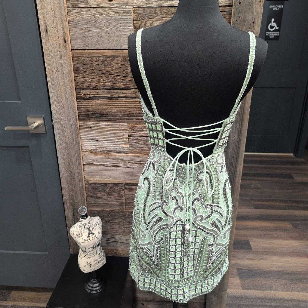 SL V Neck Fitted Patterned Sequined Dress