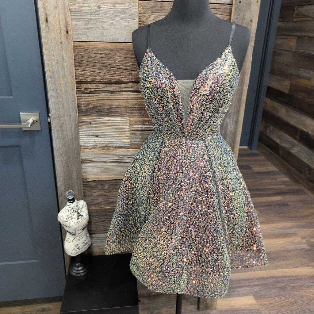 SL V Neck Sequined Fit & Flare Dress