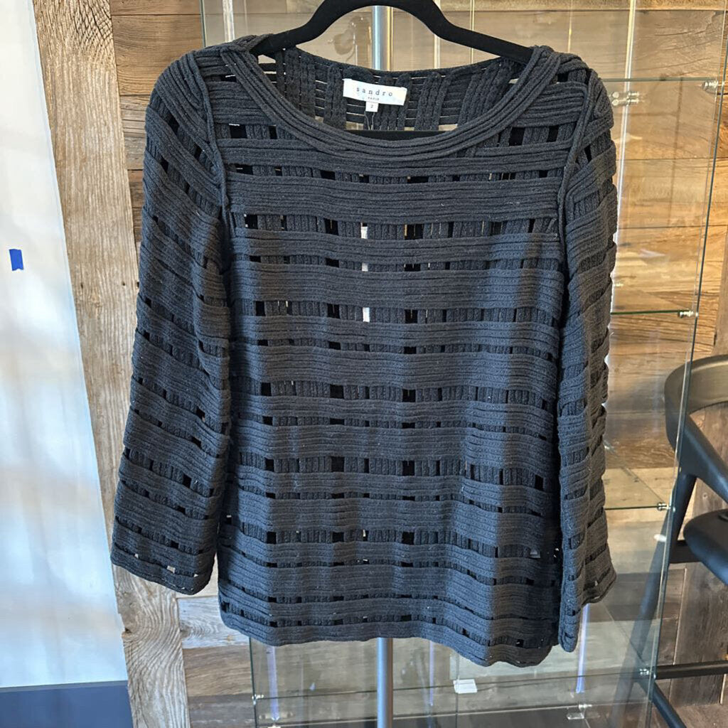 SANDRO LS CREW NECK OPEN WEAVE TOP