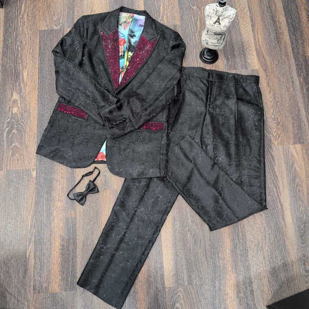 3 PIECE JACQUARD RHINESTONE SUIT - JACKET, PANTS, BOWTIE