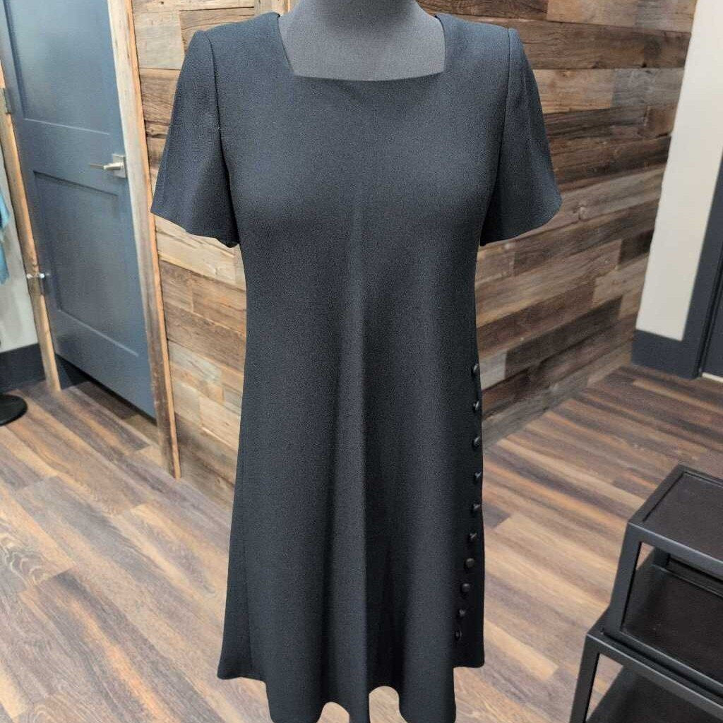 LIZ CLAIBORNE SS SQUARE NECK A LINE MIDI W/ BUTTON DETAILS