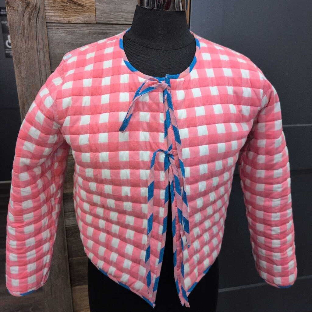 LS TIE FRONT REVERSIBLE QUILTED CHECKERED/FLORAL