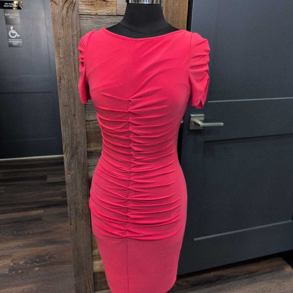 JOSEPH RIBKOFF SS SCOOP NECK RUCHED MIDI