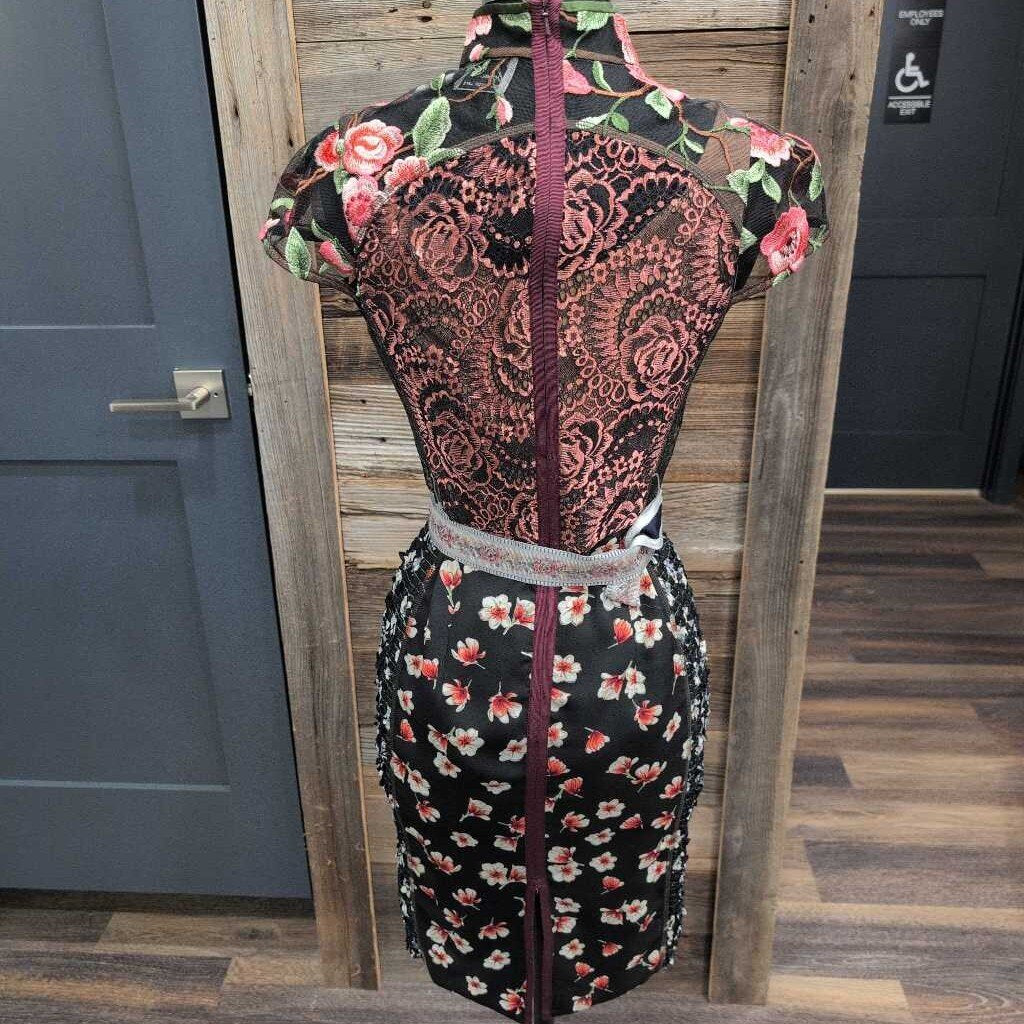 ASIAN STYLE FLORAL DRESS WITH BELT