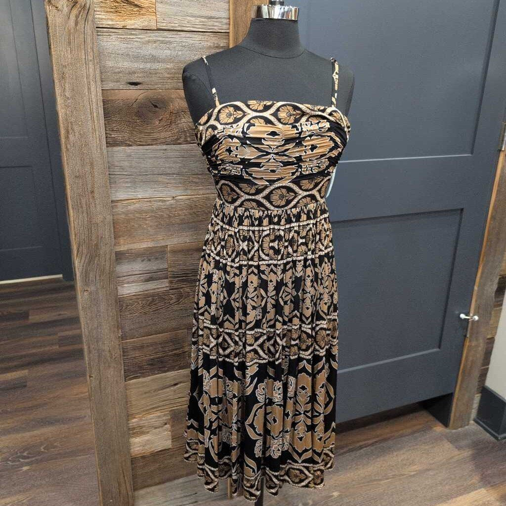 WHBM STRAPLESS FLORAL RUCHED MIDI