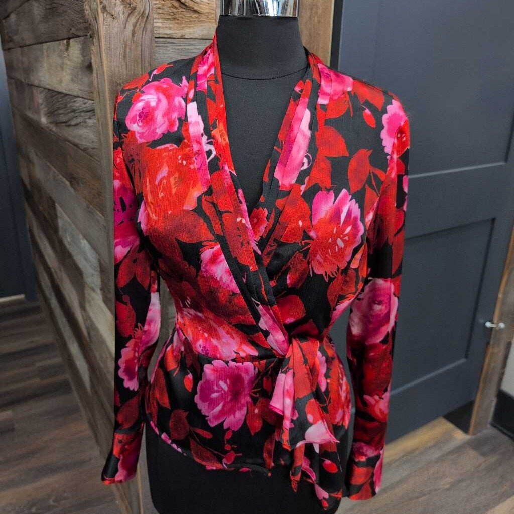 JONES NY LS V NECK WRAP FLORAL PRINT