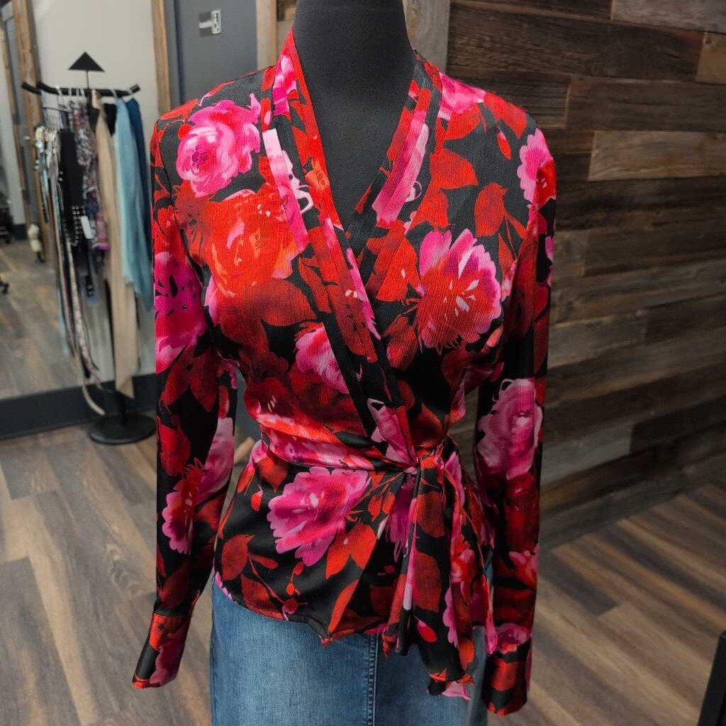 JONES NY LS V NECK WRAP FLORAL PRINT