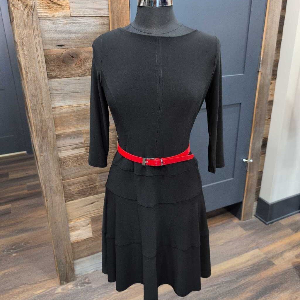 ANNE KLEIN LONG SLEEVE SCOOP NECK SHIFT MIDI W/ BELT