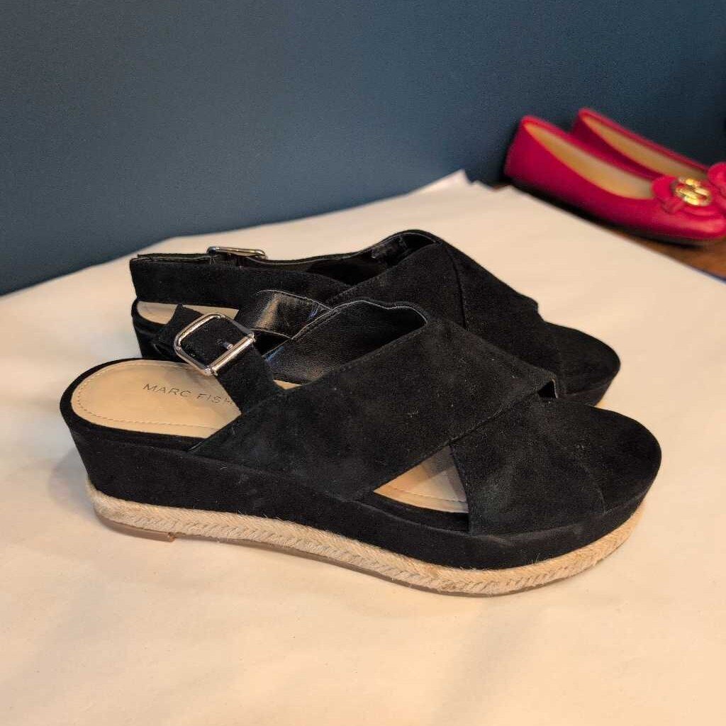 MARC FISHER OPEN TOE WEDGE ESPADRILLES