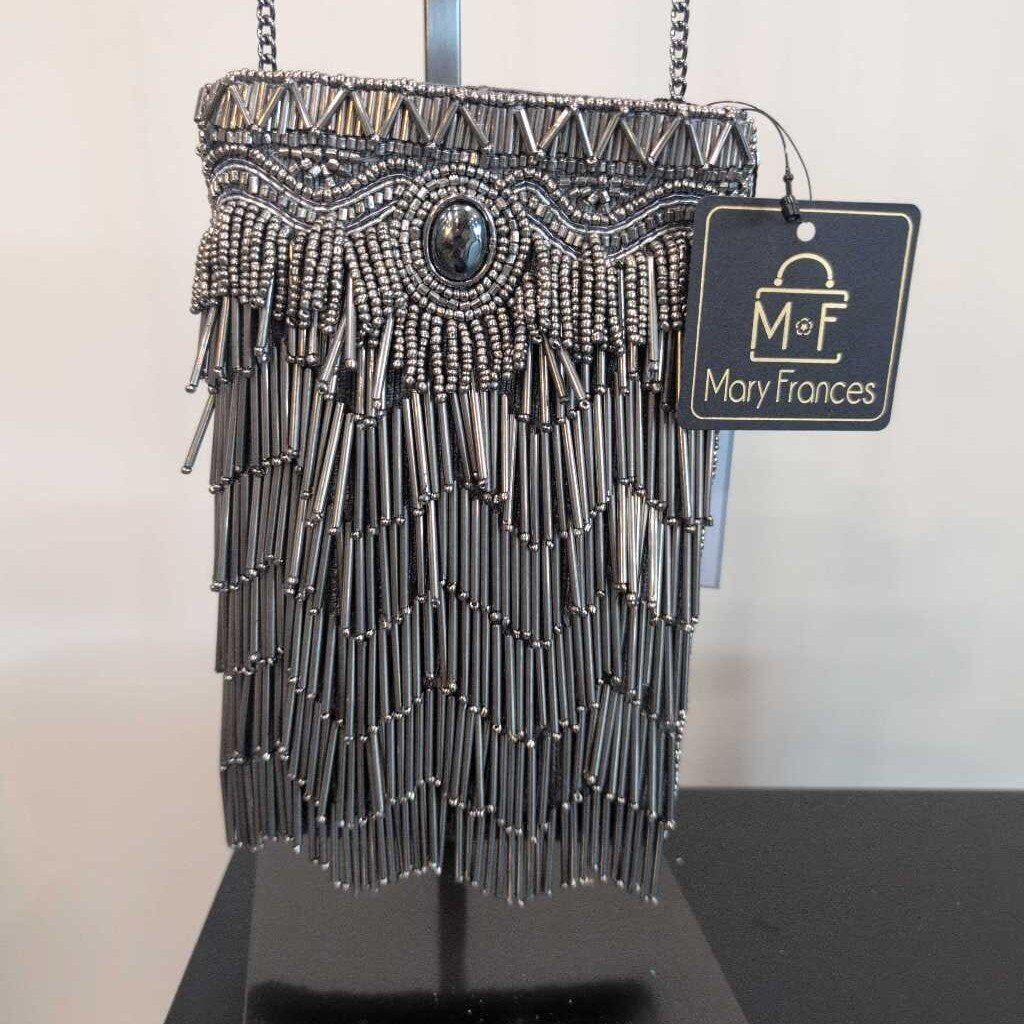 Mary Frances True Pewter Beaded Fringe Crossbody Phone Bag