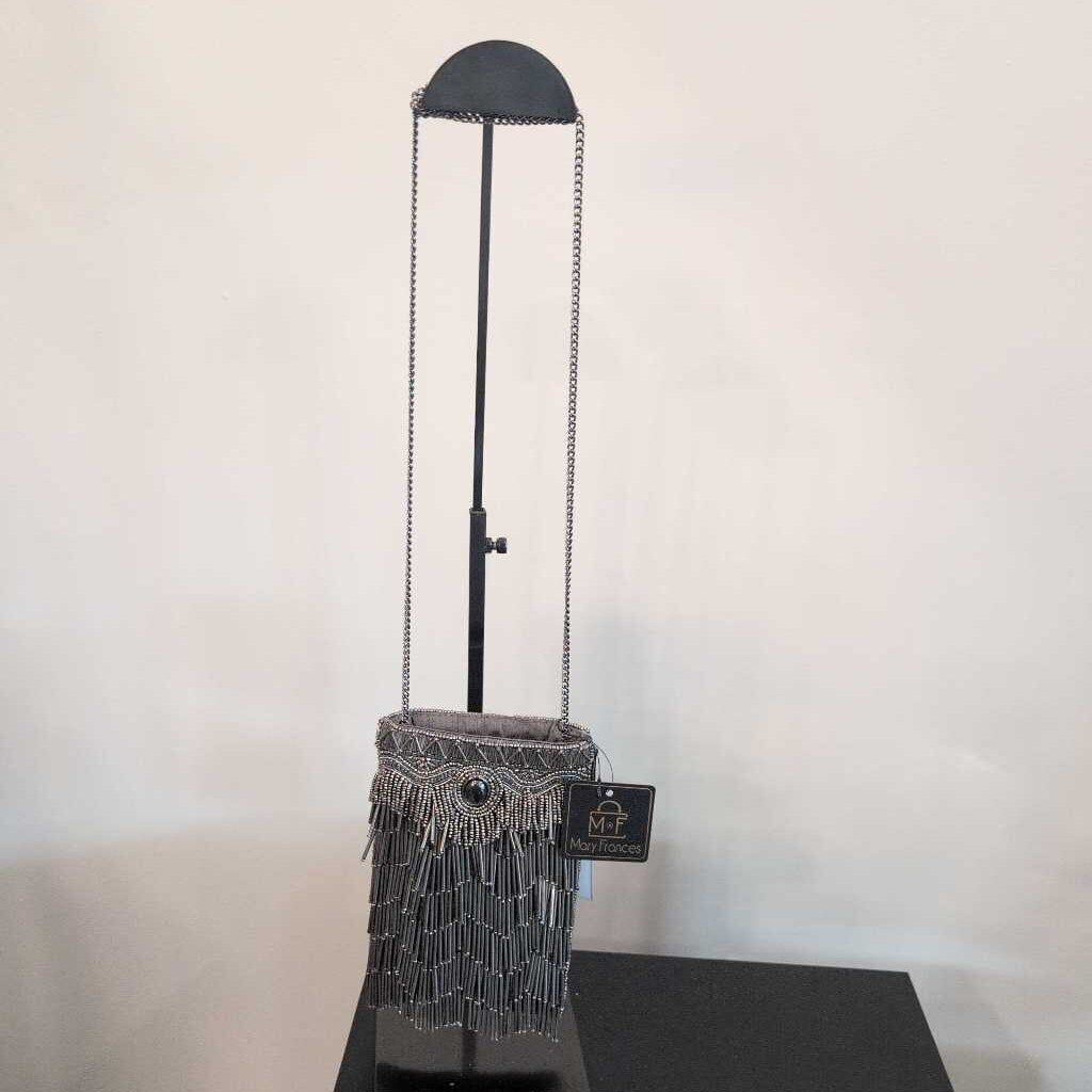 Mary Frances True Pewter Beaded Fringe Crossbody Phone Bag