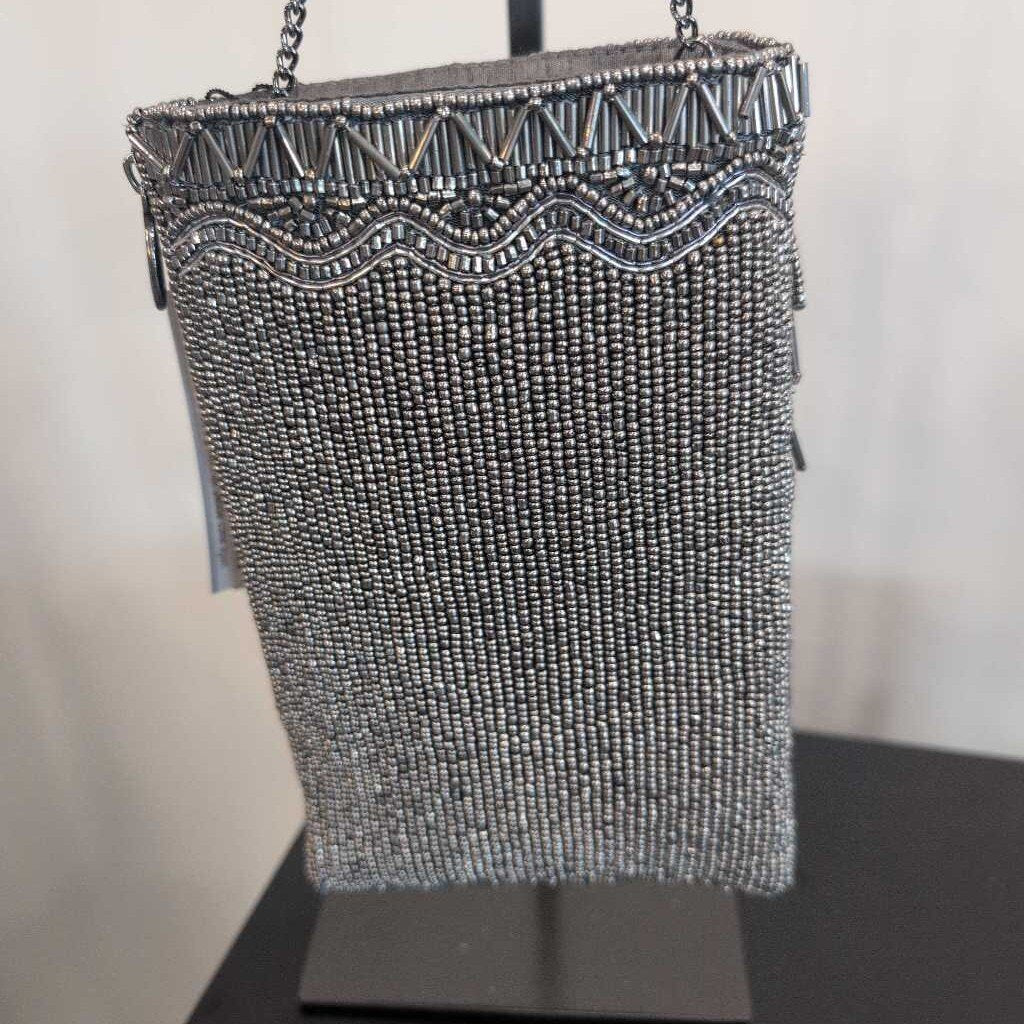 Mary Frances True Pewter Beaded Fringe Crossbody Phone Bag