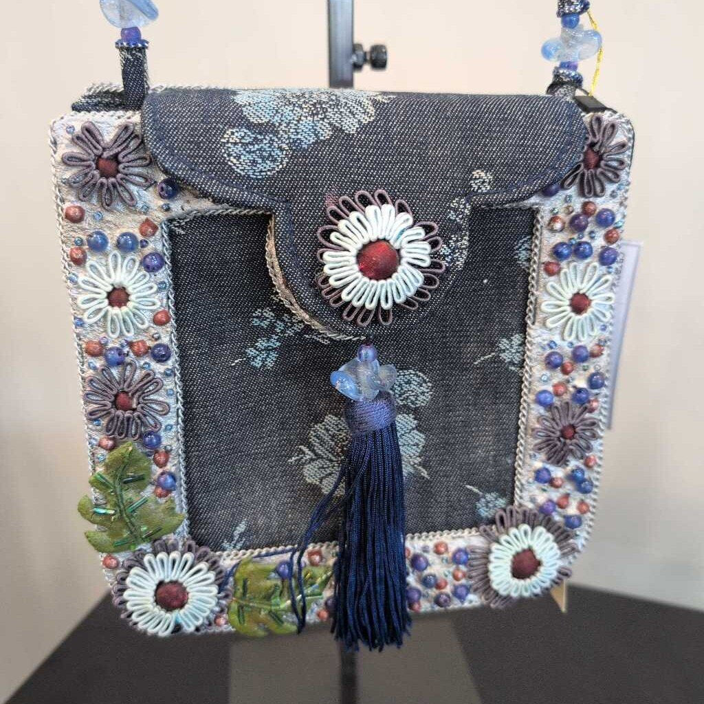 NWT MARY FRANCES BEADED DENIM ART BAG (#932-94)