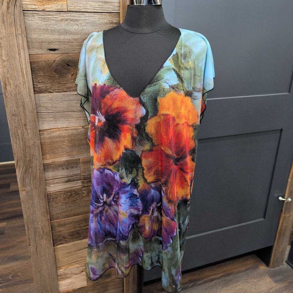 CREATIVE DRESSING - SHORT COVERUP - PANSIES