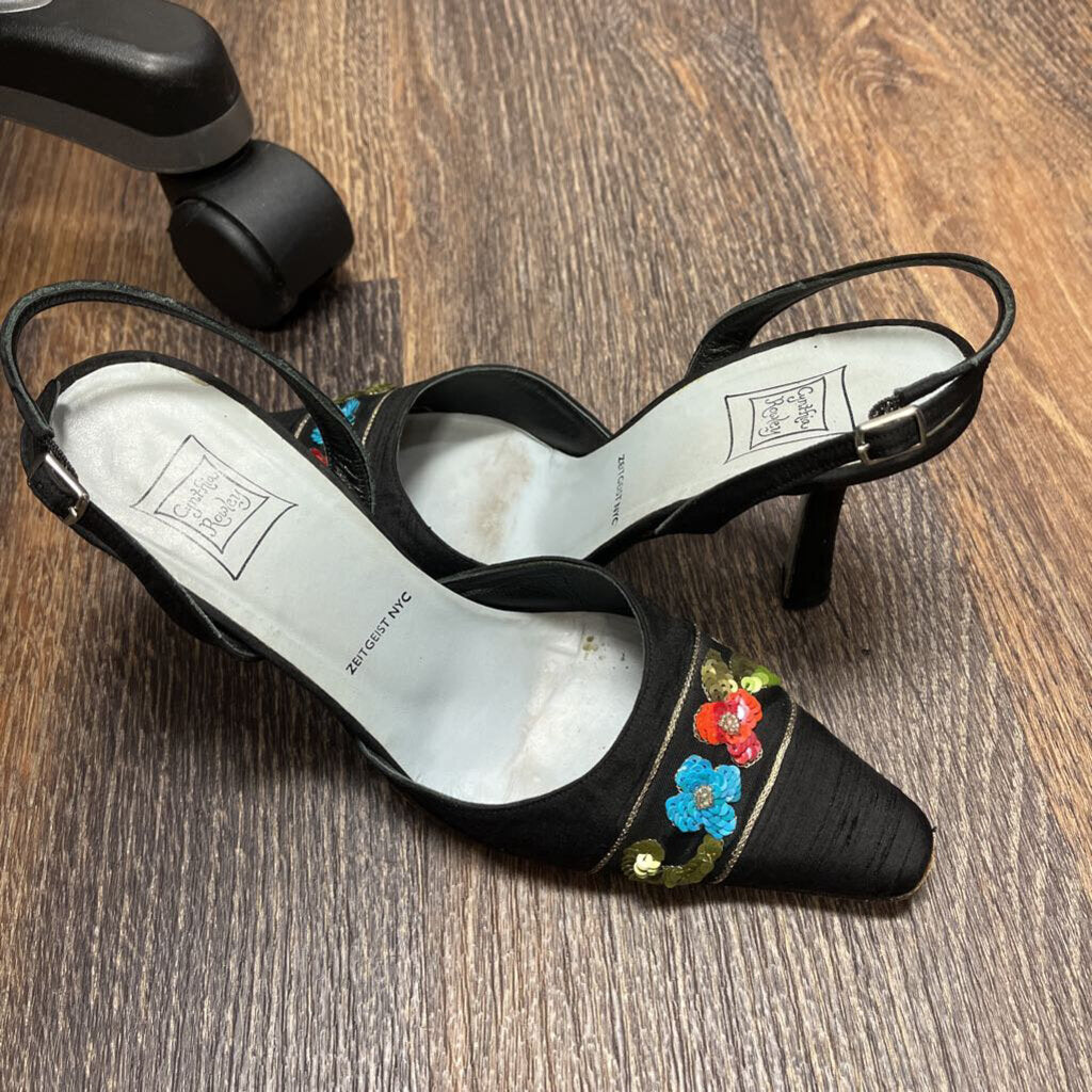 CYNTHIA ROWLEY FLORAL SEQUIN SLINGBACK PUMP