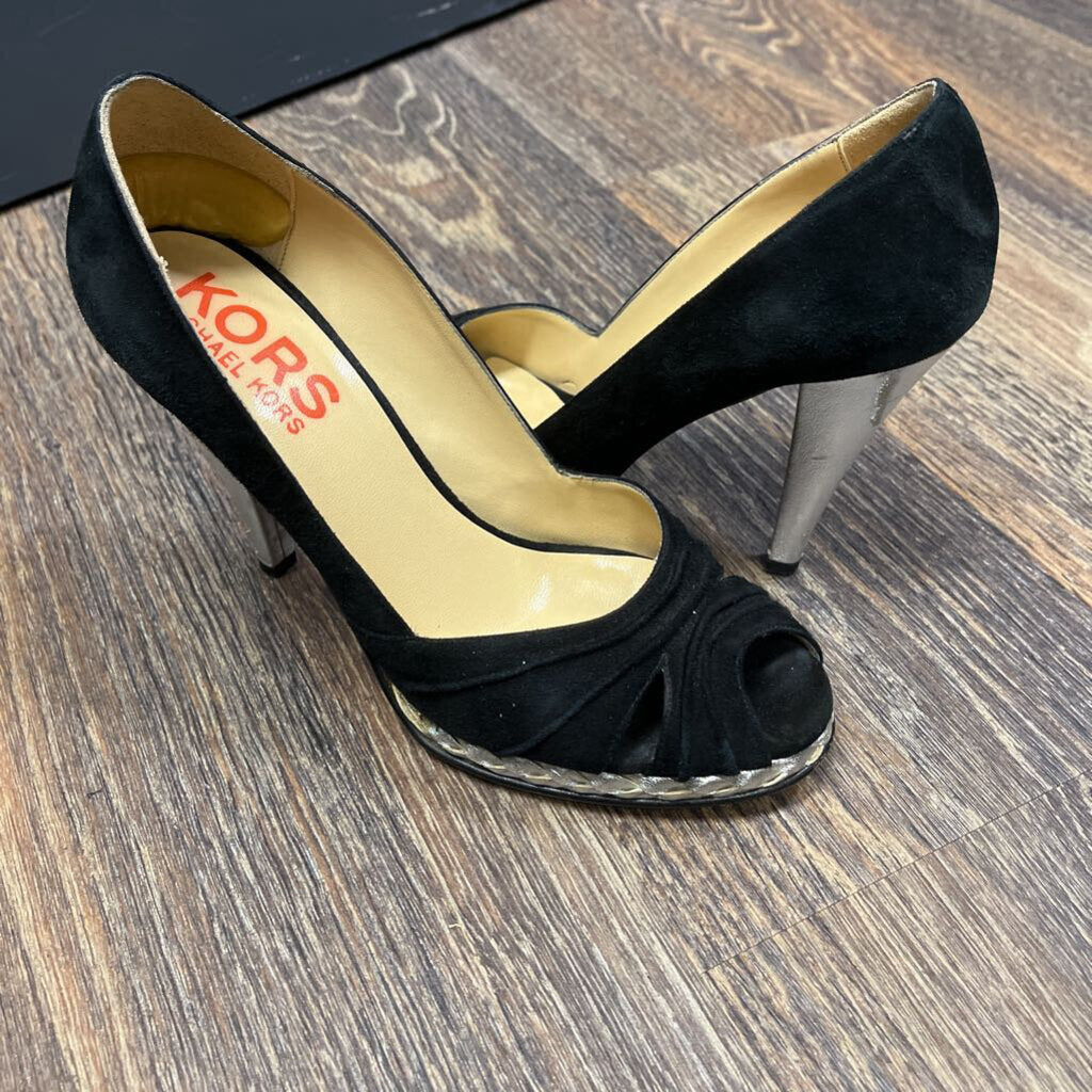 MICHAEL KORS PEEP TOE BRAID SUEDE W METALLIC
