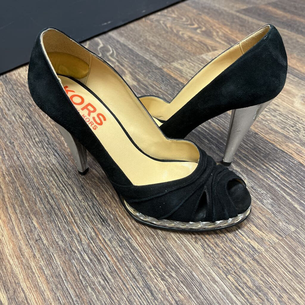 MICHAEL KORS PEEP TOE BRAID SUEDE W METALLIC