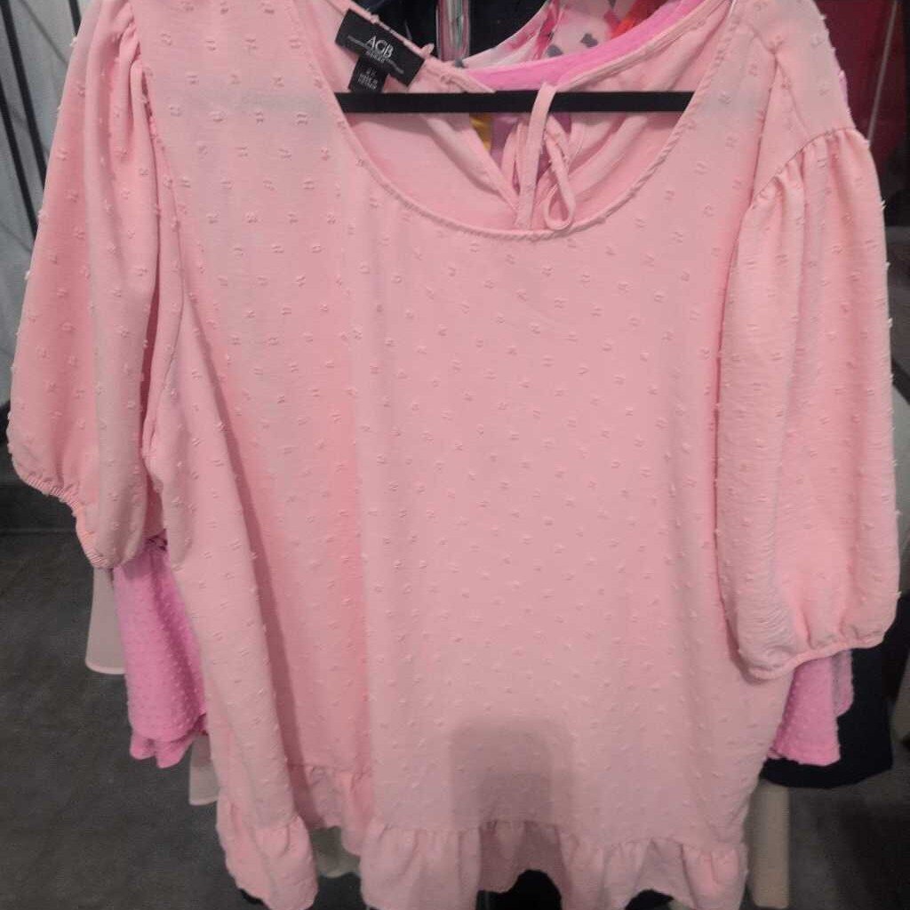 AGB SS PUFF SLEEVE RUFFLE HEM