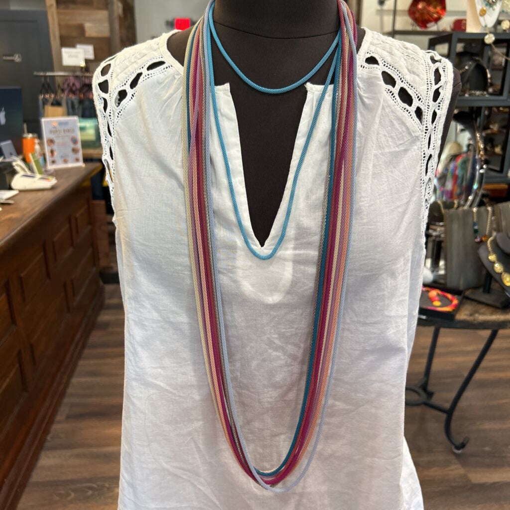 BLUE METAL TUBE NECKLACE