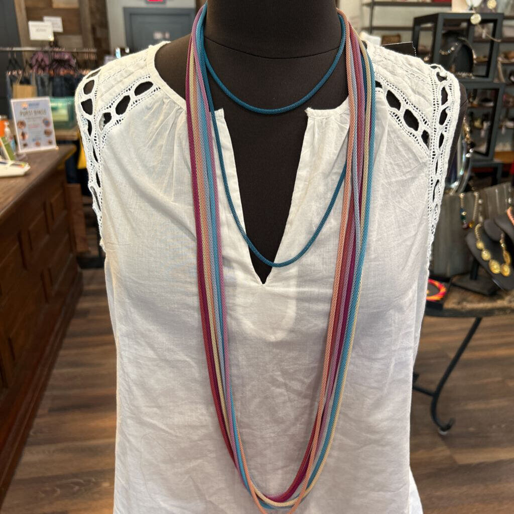 TEAL METAL TUBE NECKLACE