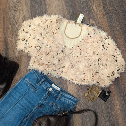 12TH TRIBE CROP SEQUIN COZY SWEATER