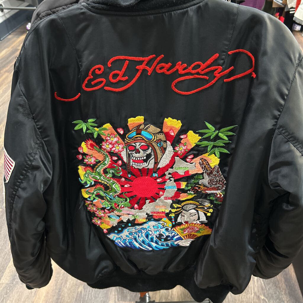 ED HARDY VINTAGE REVERSIBLE KAMIKAZE BOMBER JACKET