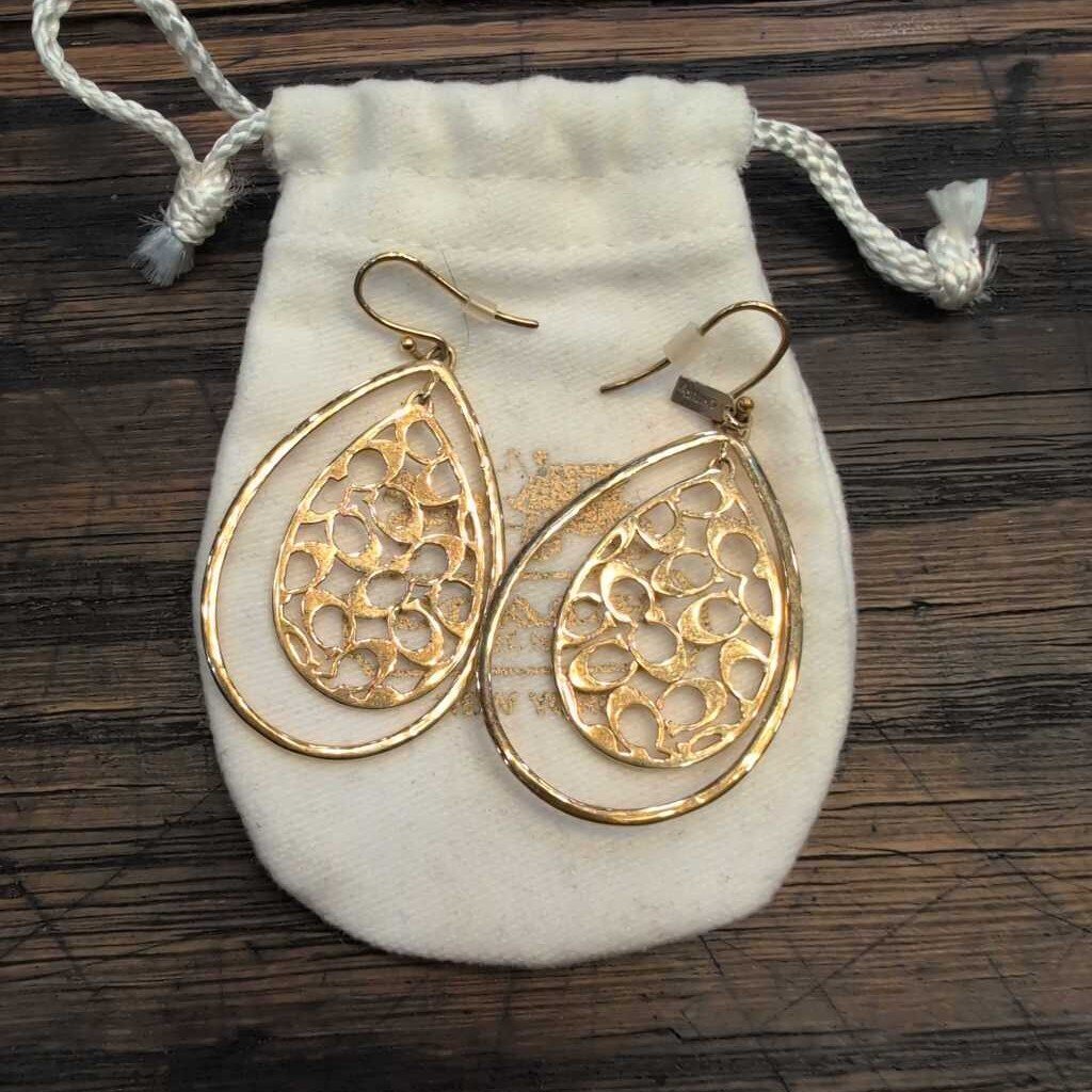 COACH SIGNATURE OPEN WORK TEARDROP EARRINGS